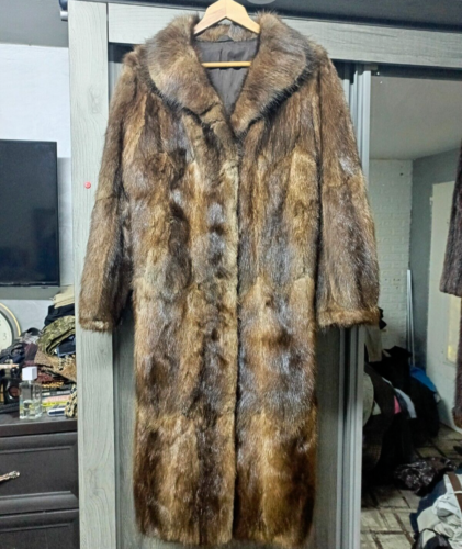 Vintage Damen ausgefallener echter Nerz Pelz langer Mantel klassisch wunderschöner Stil Gr. L