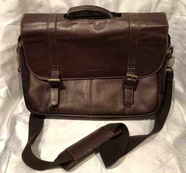 Samsonite Leather Flapover Case Double Gusset Laptop Briefcase in Brown