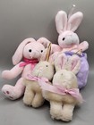 Easter Ornaments Bunny Rabbits Pink Plush Hanging Spring Decor Set of 4