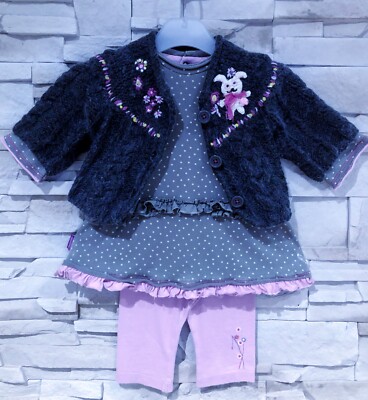 CATIMINI - mode ENSEMBLE 3P BÉBÉ FILLE VOLANTS, BRODERIES FLEURS & LAPINS 6M