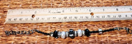 Женский черный жемчуг и серебро стеклянные бусины и подвески браслет w омар застежка - Изображение 4 из 4