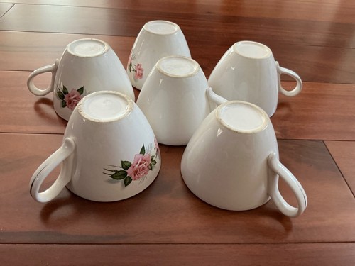 “Summer Rose Platinum” Taylor Smith And Taylor 6 Tea Cups MCM VINTAGE TS&T Roses - Picture 9 of 13