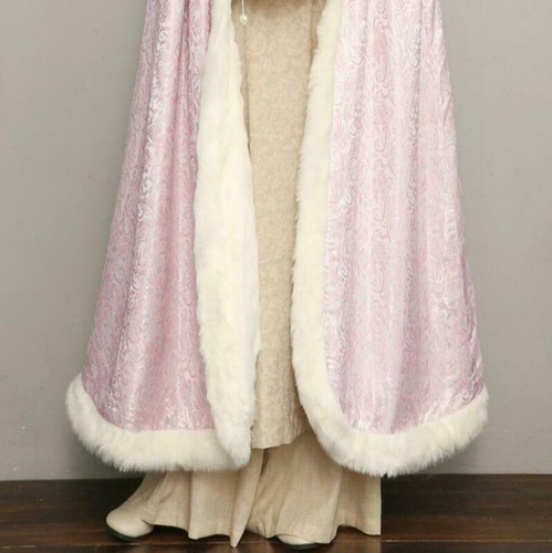 Womens Chinese Hanfu Rabbit Fur Lined Cape Fur Hooded Bridal Poncho Long Coats - Bild 7 von 13