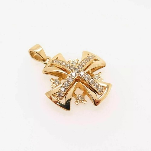 2.2Ct Moissanite Jerusalem Cross Pendant in 14k Yellow Gold Plated Silver 925 - 第 2/5 張圖片