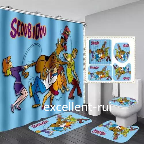 3D Scooby-Doo Cartoon Bathroom Set Shower Curtain Non-Slip Bath Mat Toilet Cover - Picture 7 of 17