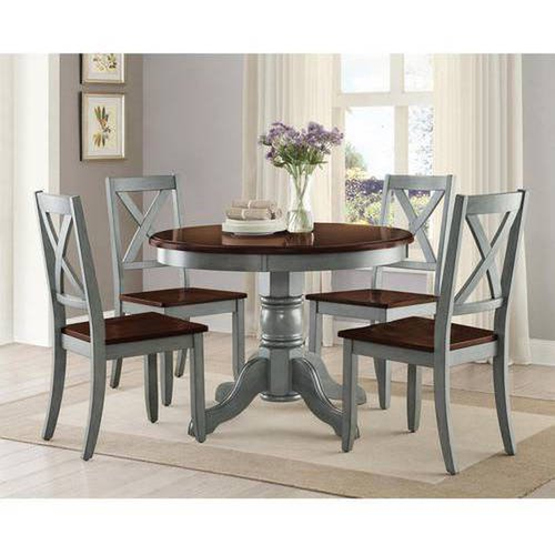 Round Dining Table Set 5-Piece Farmhouse Rustic Kitchen Wood Tables and Chairs - Picture 11 of 12