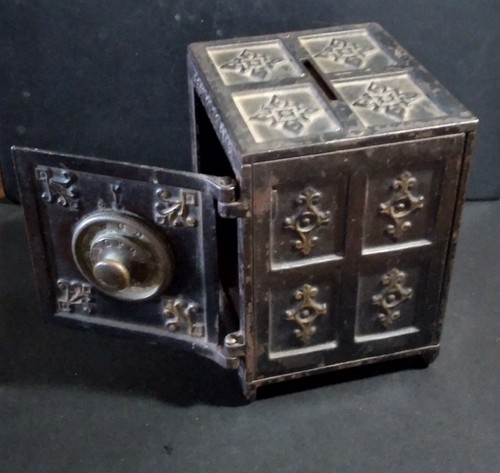Antiguo banco combinado vintage de juguete miniatura de hierro fundido "depósito seguro de seguridad" - Imagen 5 de 13