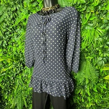 SWEET PEA Tops Women Small Blue Sheer Blouse Polka Dot Ruffle Hem Sweet Pea 0095