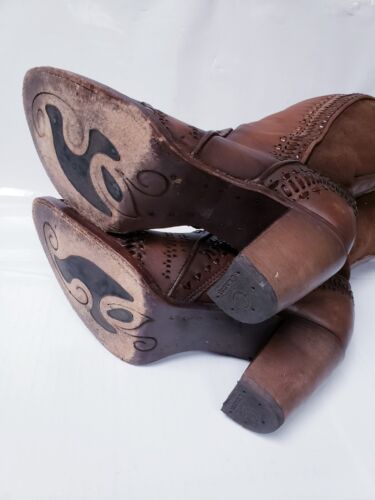Cuadra Brown Western Cowgirl Women's Size 8 Cowhide Leather Knee High Boots - Picture 8 of 9