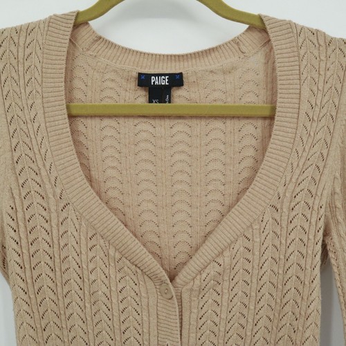 Paige Alvida Silk Cardigan Womens XS Beige Classic Dainty Boho Preppy Academia - Picture 7 of 21