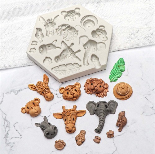 Animal silicone mould  - Lion Monkey Tiger Elephant Giraffe Hippo - Safari/Fores - Picture 1 of 11