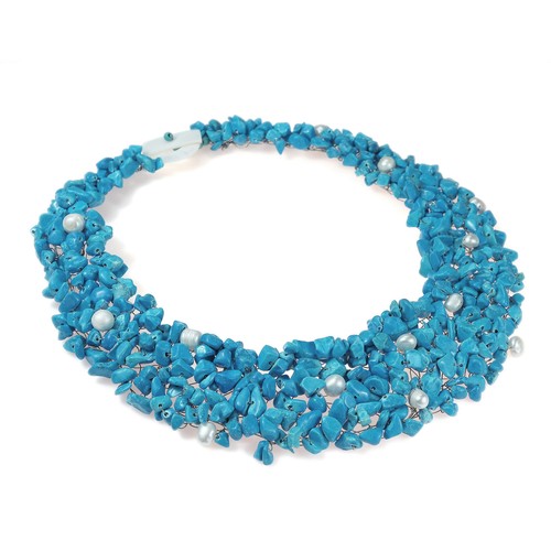 Blue Cascades Turquoise-Pearl Medley Bib Necklace - Picture 2 of 4