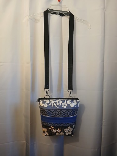 Neu Travel Sling Crossbody Blue Pebbled Vinyl Hawaii Stoff Braun Schwarz Lotus - Bild 3 von 10