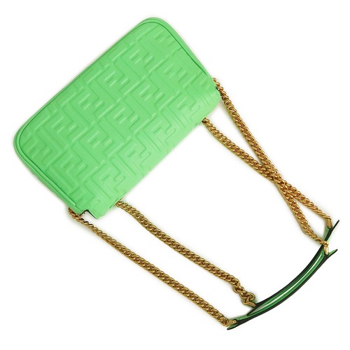 FENDI Baguette Chain Midi 2way Shoulder Bag Nappa leather, Neon Green 8BR793 - Picture 7 of 11