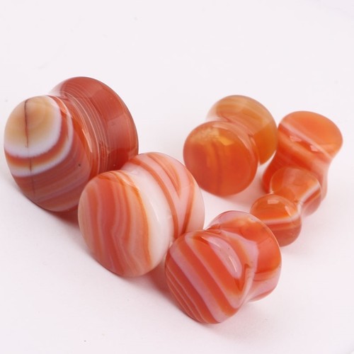 PAR DE AURICULARES DE PIEDRA ORGÁNICA ÁGATA NARANJA TAPONES PARA LOS OÍDOS TÚNELES DE CARNE - Imagen 2 de 5
