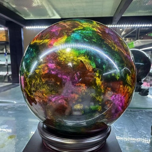 Natural "Seven Colors Jade" sphere quartz polished ball decor gift+stand 12LB+ - Picture 4 of 11
