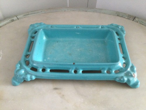 Rare French Cast Iron Blue Spittoon Kwispedoor Crachoir Dish Bowl Decorative - Picture 2 of 12