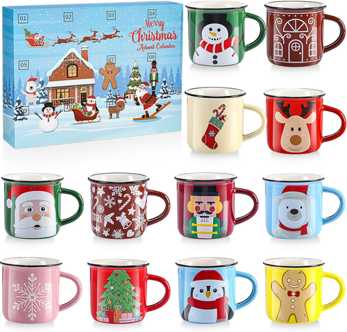 12 Days Advent Calendar Christmas Mini Coffee Mugs Set of 12 Holiday Gifts - Picture 3 of 12