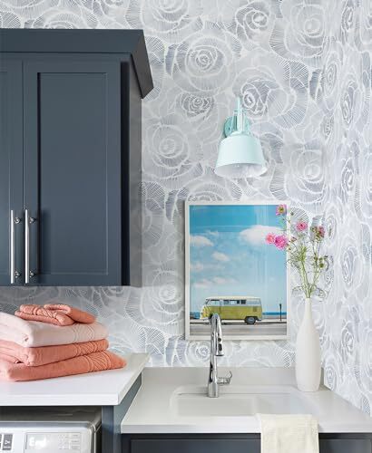 Peel and Stick Wallpaper Floral Contact Paper 15.7inchx78.7inch Blue and White - Picture 5 of 6
