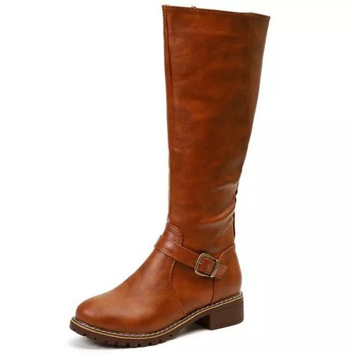 Casual Knee High Horse Riding Boots Winter Zip Up Low Heel Wide Calf Shoes Women - 第 23/27 張圖片