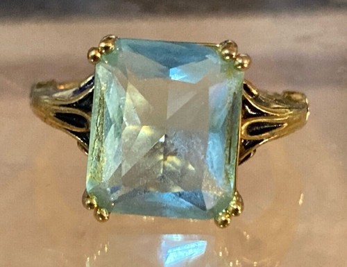 Topaz CZ Ring Sterling Silver 14k Gold Plated Large Blue Stone 12x10mm Size 7 US - Picture 8 of 10