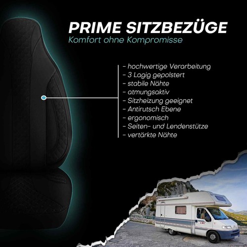 Fundas de asiento de autocaravana piloto adecuadas para Blucamp Campster 640 (negro) - Imagen 3 de 11