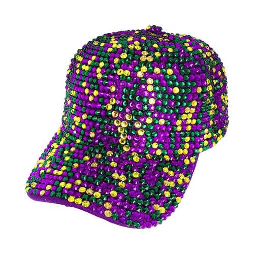 Gorra de béisbol para mujer Mardi Gras con tachuelas multicolor Bling - Imagen 2 de 3