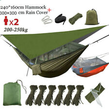 Camping Hammock With Mosquito Net + Fly Rain Cover Tent Tarp Waterproof Outdoor