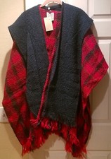 Boyne Valley Weavers Cape Handmade Ireland 100% Wool Red Plaid Scarf Cape Nwt
