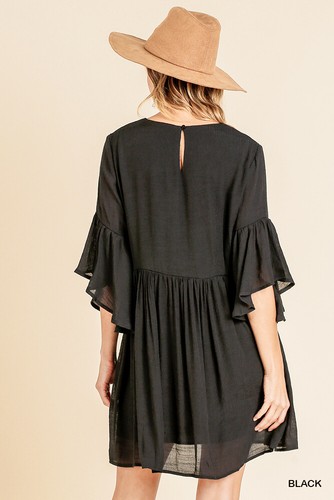 Umgee Kleid Blumen bestickt Glockenärmel Boho Babydoll Salbei schwarz Erdbeere - Bild 6 von 26