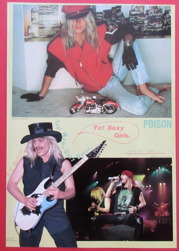 POISON BRET MICHAELS C.C. DeVille 1989 CLIPPING JAPAN MAGAZINE IR 9S 3PAGE