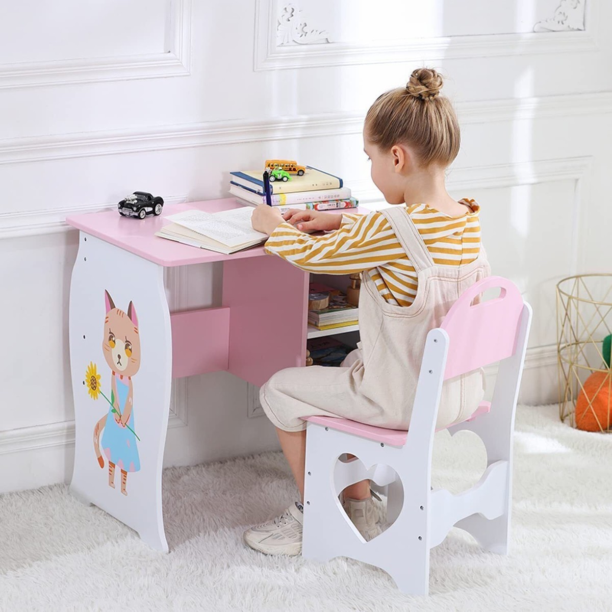 Wooden Kids Study Desk and Chair Home Children s Furniture Table Stool Storage