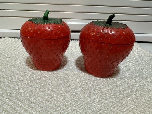Vintage Hazel Atlas Milk Glass Strawberry Jam Jars With Lids Set Of 2