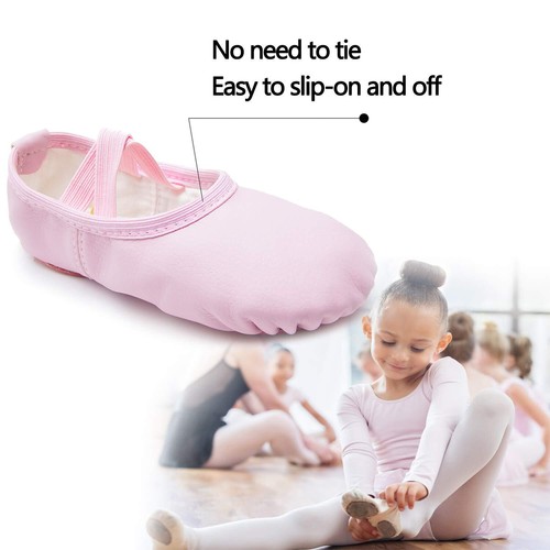 Ballet Shoes for Girls Toddler Dance Slipper PU Leather Kids Ballerina ShoePink - Picture 2 of 6
