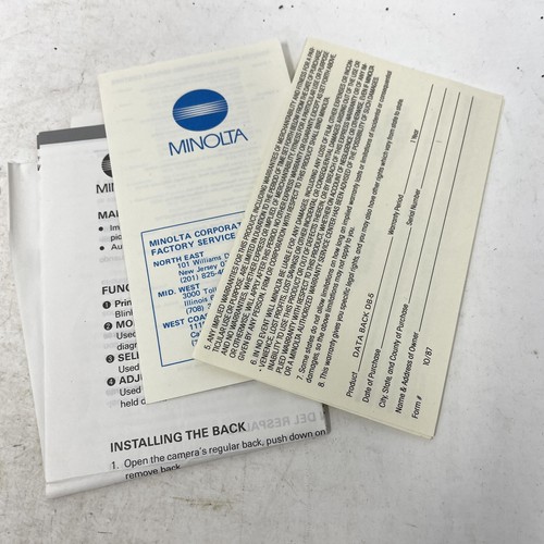 MINOLTA MAXXUM DATA BACK PANEL COVER DB-5 Brand New - 第 7/7 張圖片
