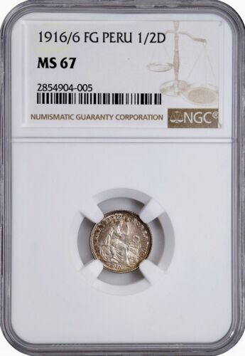 PERU 1916/6 FG 1/2 Dinero NGC MS67 Top Pop (Tied) - Picture 3 of 6