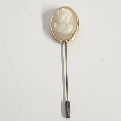 Oval Cameo Stick Pin White on Pink Gold Tone 3" Long 1" x 0.75" Cameo Vintage - Picture 4 of 9