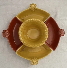 EUC Calif USA J32 Harvest Yellow & Orange Rustic Chip/Dip Autumn Serving Dish