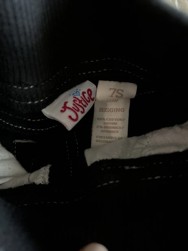 LOT of 2 Girls Stretch Denim Skinny Jeans Justice (Size 7S) Black & Blue - Image 3 of 4