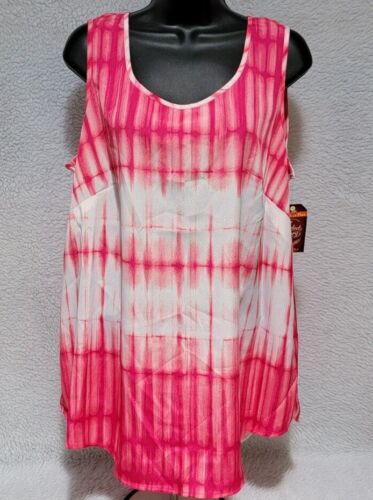 Faded Glory Womens Shirt Top Blouse Size 1X 16W Pink White Striped NEW
