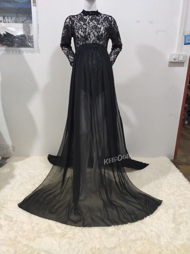 Pregnant Women Dress Maternity Long Sleeve Lace Skirt Tail Gown For Photo Shoot - Picture 11 of 18