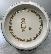 Strawbridge Clothier MZ Porcelain Child Dish Austria Girl Apron Cherries Basket