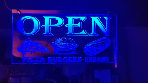 light up Takeaway Pizza Burgers Kebabs led sign open neon shop window Restaurant - Video 1 of 1