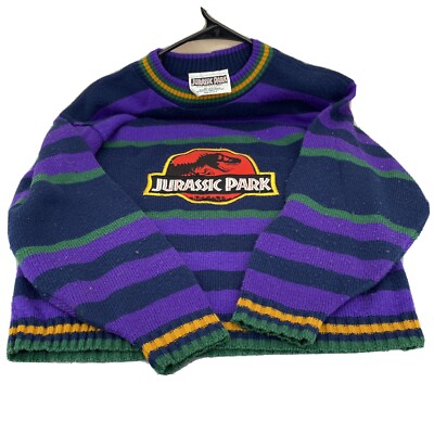 Vintage Jurassic Park Purple Youth Children Knit Sweater Logo Patch  Sweatshirt M