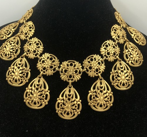 Kenneth Jay Lane KJL Gold Halskette Blume Choker Halsband 70er Vintage 18" - Bild 10 von 10