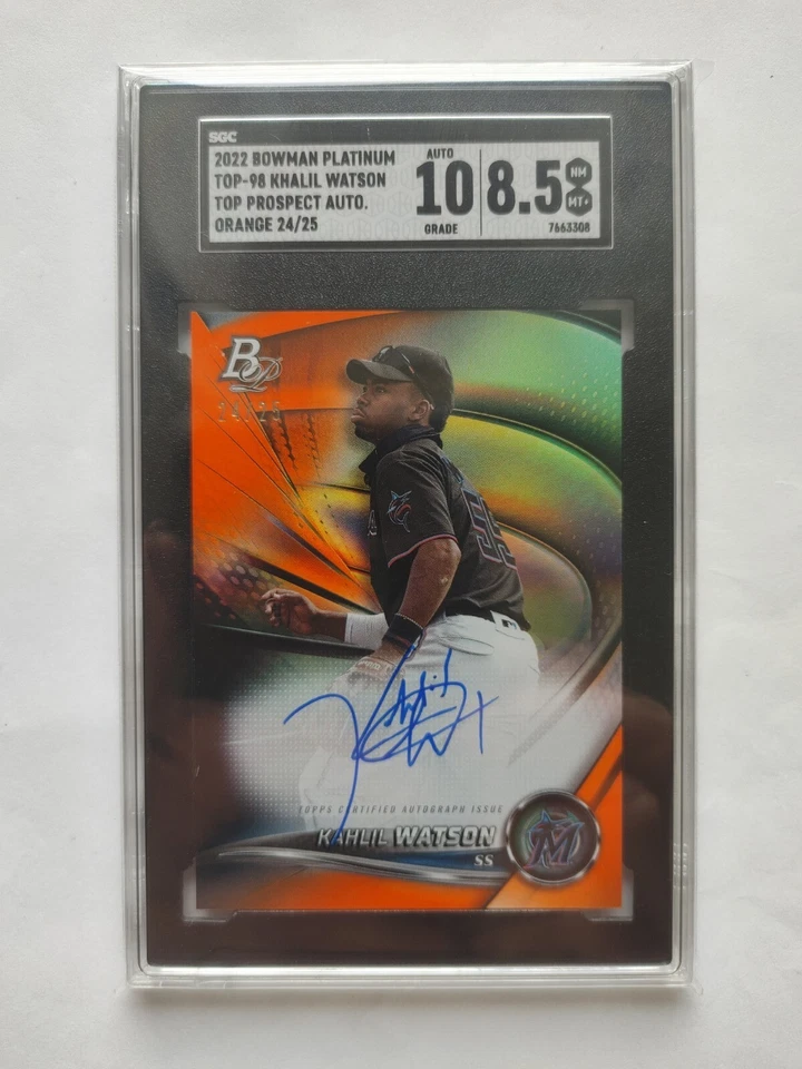 2022 Bowman Platinum Khalil Watson Top Prospect Auto Orange /25, #TOP-98 SGC 8.5 - Image 2 of 3