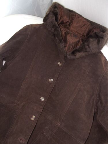 Cappotto Da Donna Taglia 48 50 2Xl 3Xl Marrone Crosta Di Cuoio Cappuccio Pelle - Picture 4 of 13