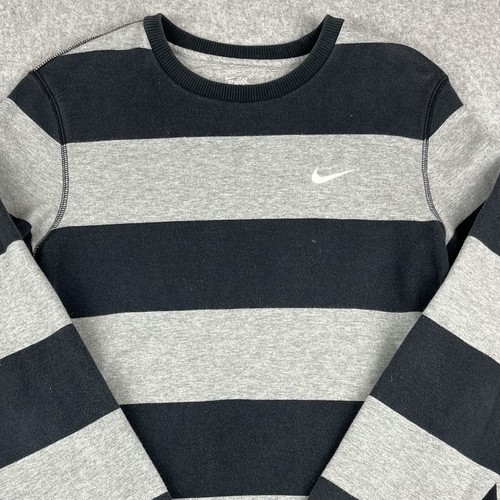Vintage Y2K Nike Swoosh Check Crewneck Sweatshirt Striped Mens Medium Black Gray - Picture 2 of 7