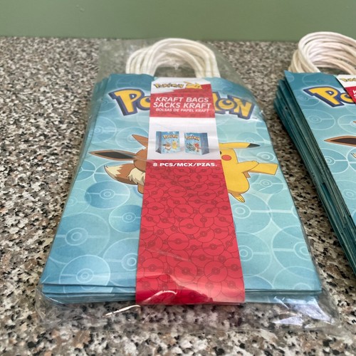 2 Pokemon Party Favor Bags 5x8.25x3.25 In Kraft Bags Birthday Stuffers 8pcs - Picture 4 of 5