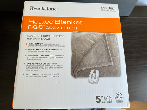 Brookstone n-a-p Twin beheizbare Plüschdecke in Taupe - Bild 8 von 11